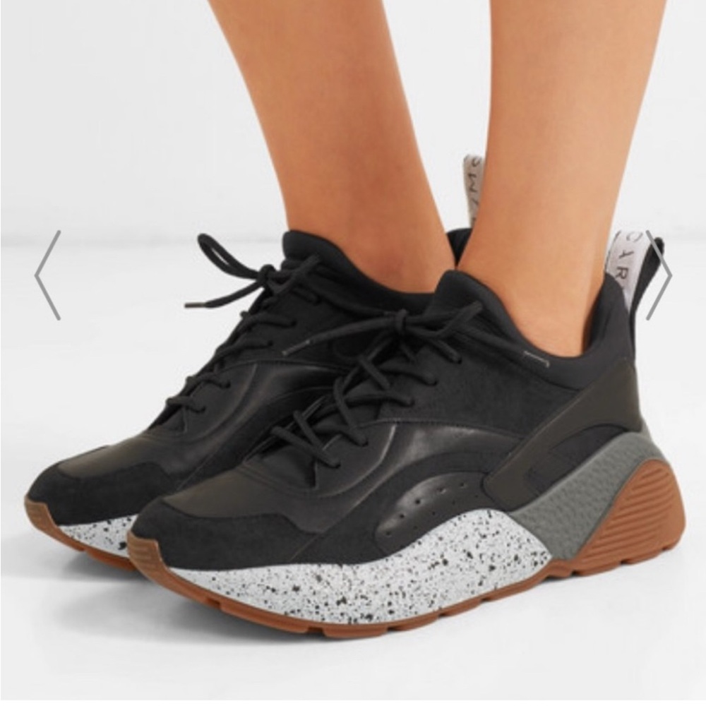 Stella McCartney Black Faux Leather + Suede Eclypse Low Top Sneakers Sz 37 $685